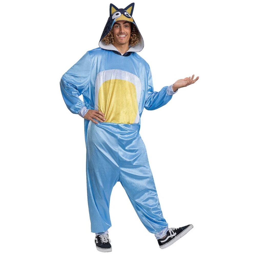 Bluey Bandit Halloween Costume Large 42-46 Blue Jumpsuit Adult Mens Cartoon